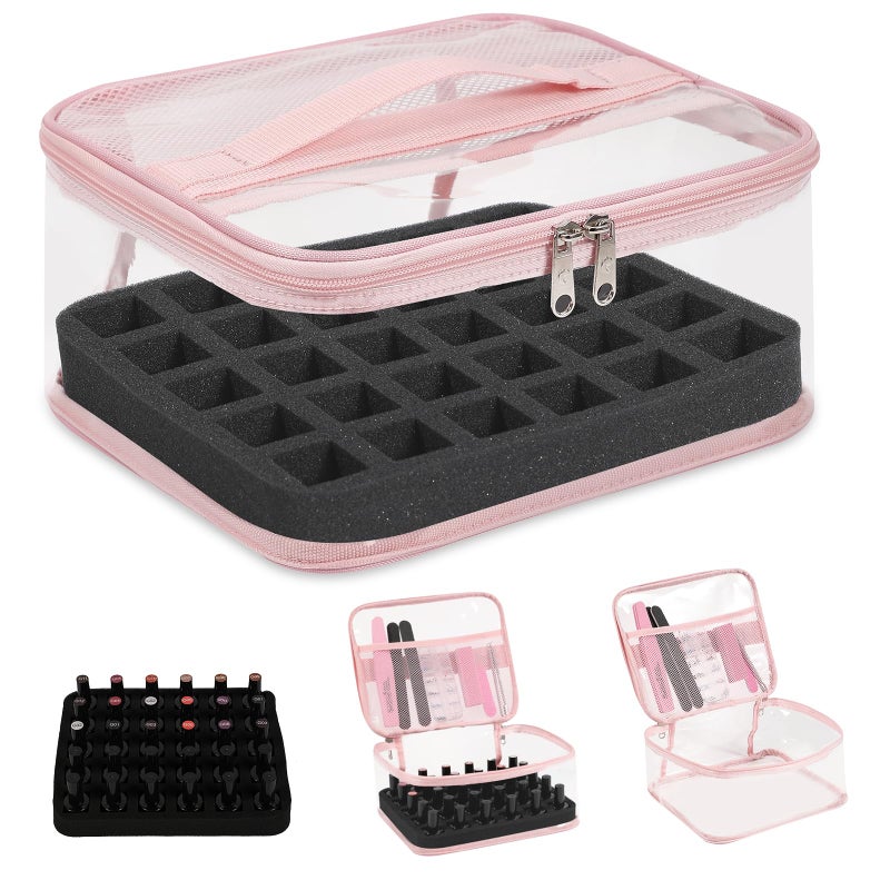 Beloving Clear Nail Polish Organizer Holds 30 Bottles PVC Nail Polish Case See-Through Nail Supplies with Manicure Tools Storage Sections  Portable Travel Nail Tech Carrying Bag for Storage Display - Image 1